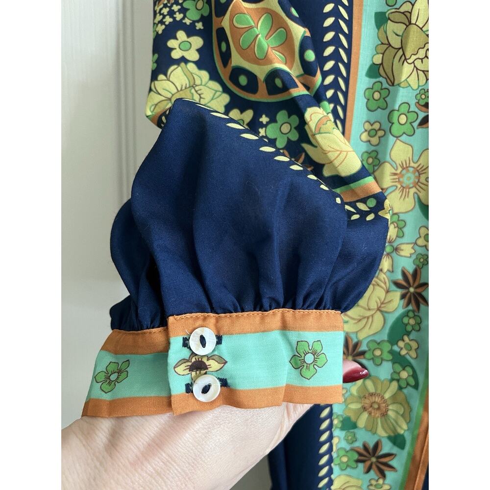 LUXXEL Navy Floral Puff Sleeve Button Front Tiered Maxi Dress Sz M NWT - Picture 8 of 16